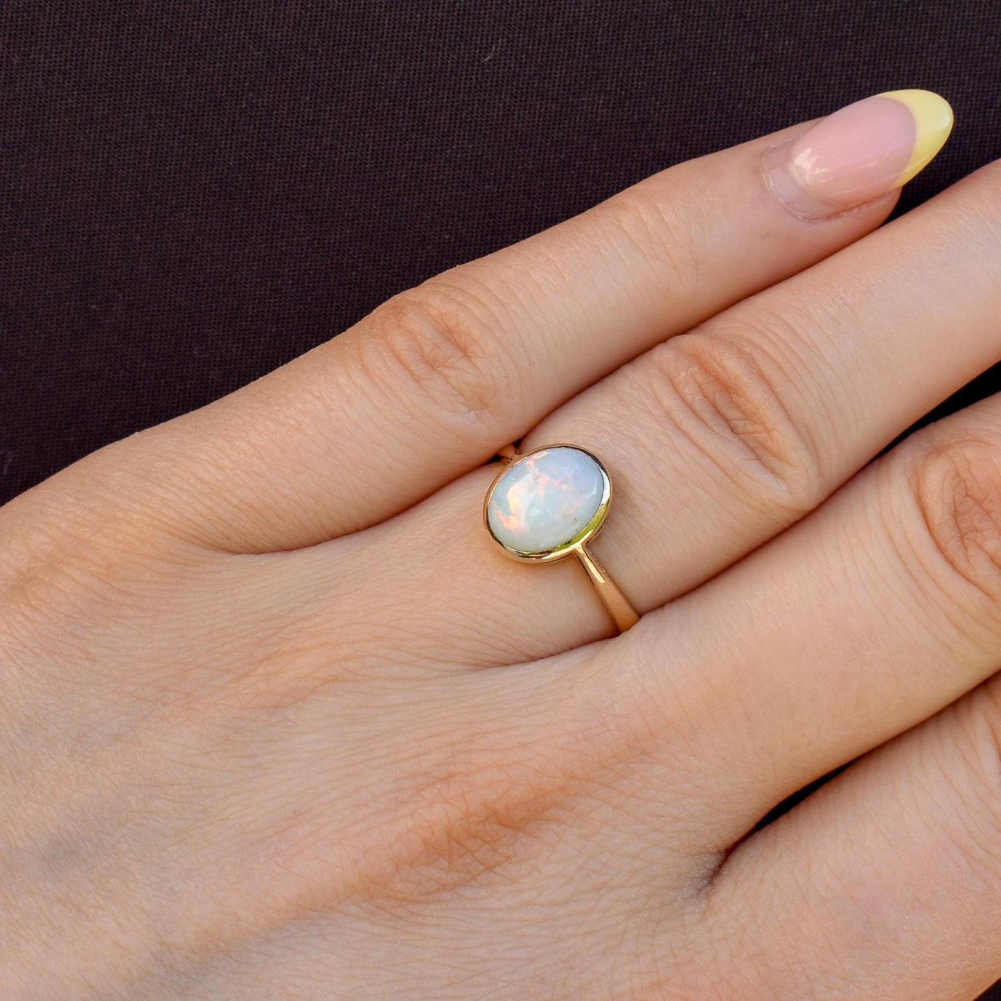 Antique Natural Opal Oval Solitaire 9ct Yellow Gold Ring