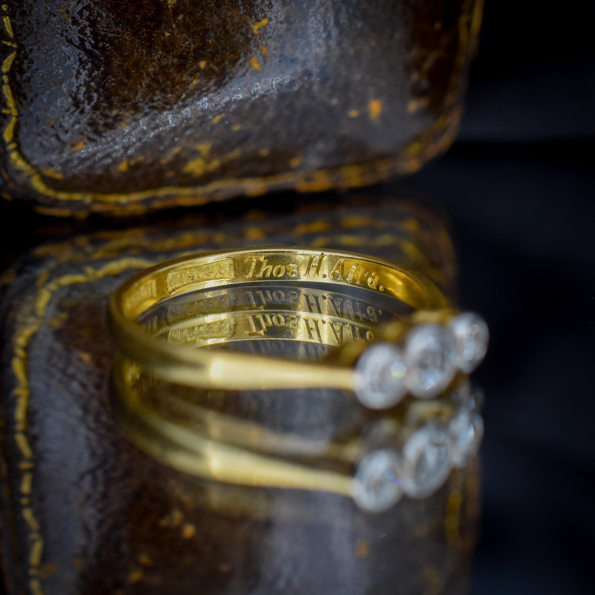 Antique Old Cut Diamond Bezel Set Three Stone 18ct Yellow Gold Ring