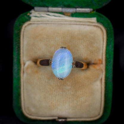 Art Deco Natural Opal Oval Solitaire 14ct Rose Gold Ring