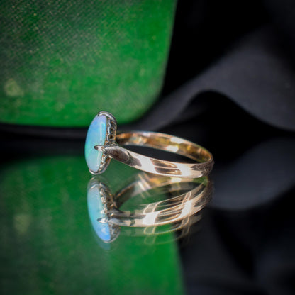 Art Deco Natural Opal Oval Solitaire 14ct Rose Gold Ring