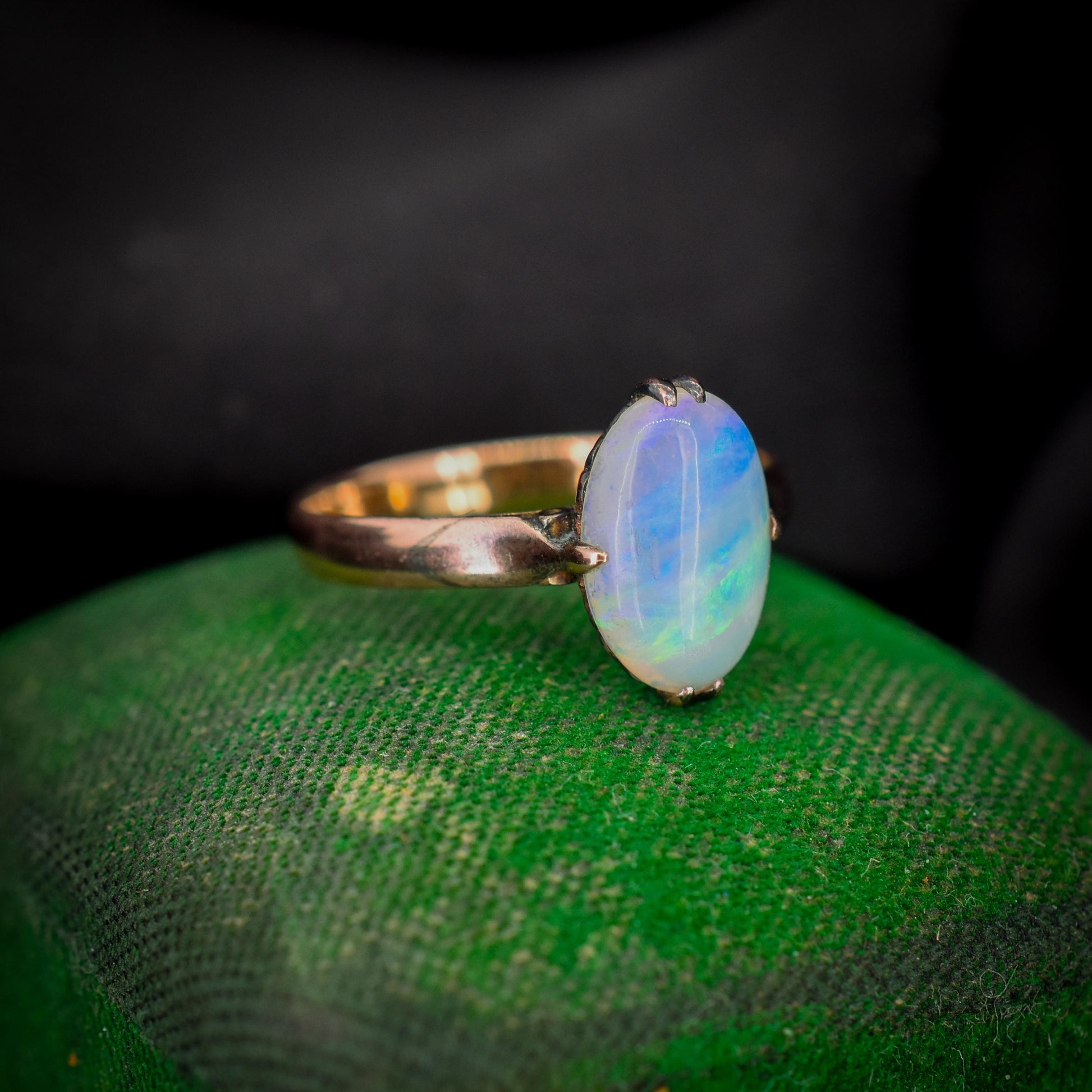 Art Deco Natural Opal Oval Solitaire 14ct Rose Gold Ring