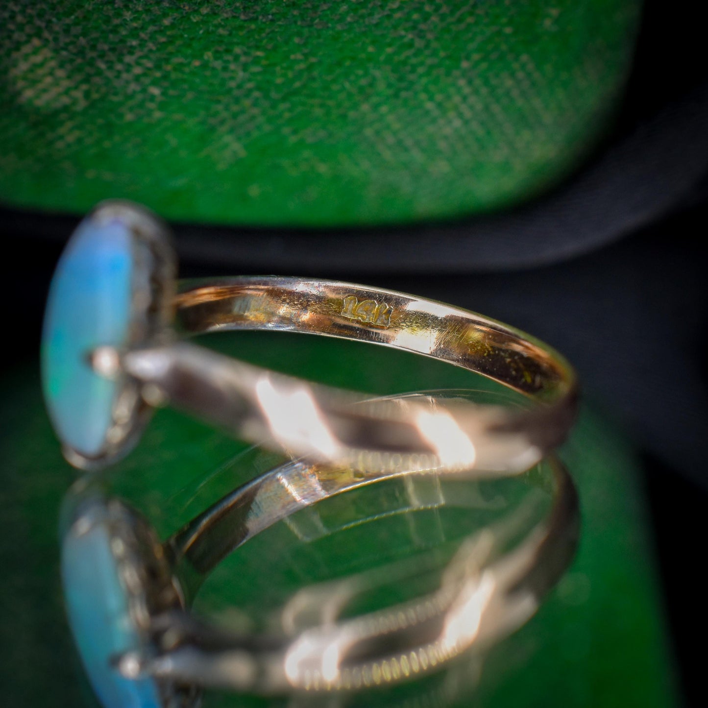 Art Deco Natural Opal Oval Solitaire 14ct Rose Gold Ring