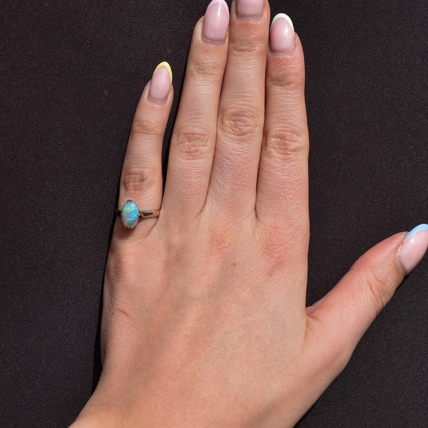 Art Deco Natural Opal Oval Solitaire 14ct Rose Gold Ring