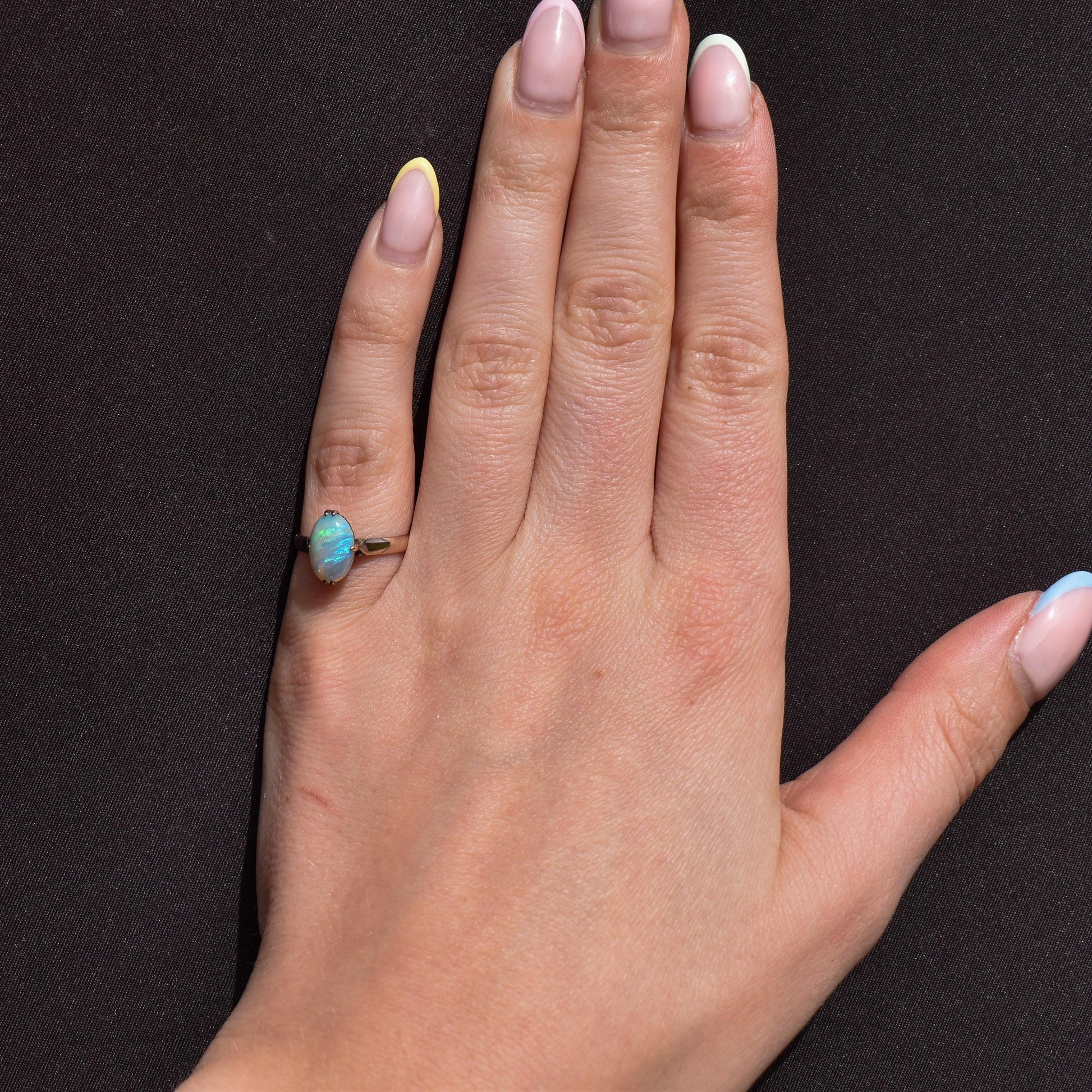 Art Deco Natural Opal Oval Solitaire 14ct Rose Gold Ring