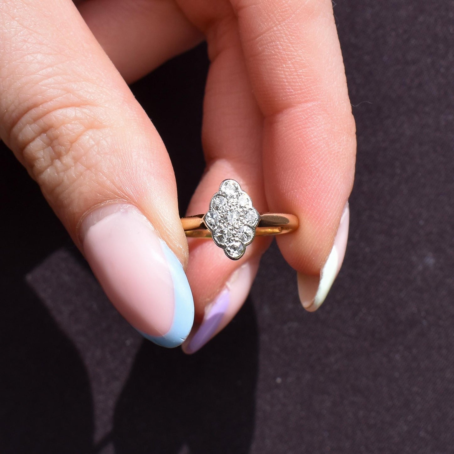 Art Deco Diamond Navette 18ct Gold and Platinum Ring