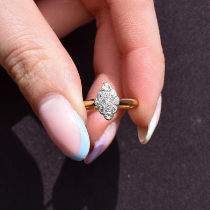 Art Deco Diamond Navette 18ct Gold and Platinum Ring