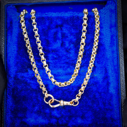 Antique Victorian 9ct Gold Faceted Belcher Link Chain Necklace with Dog Clip | 18.5"