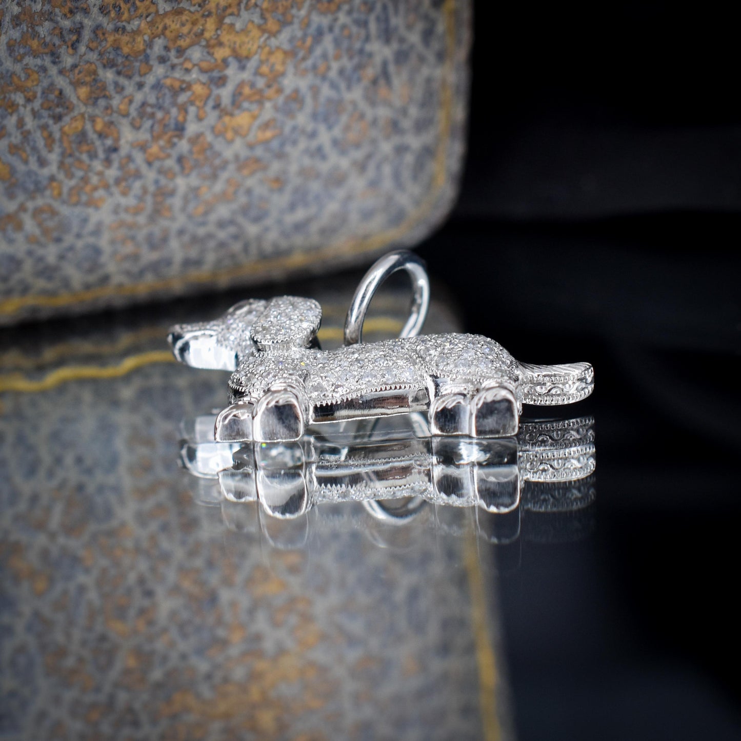 Diamond Dachshund Dog Platinum Charm Pendant - 0.25ct
