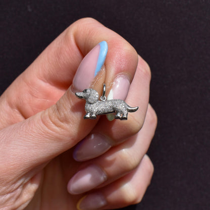 Diamond Dachshund Dog Platinum Charm Pendant - 0.25ct