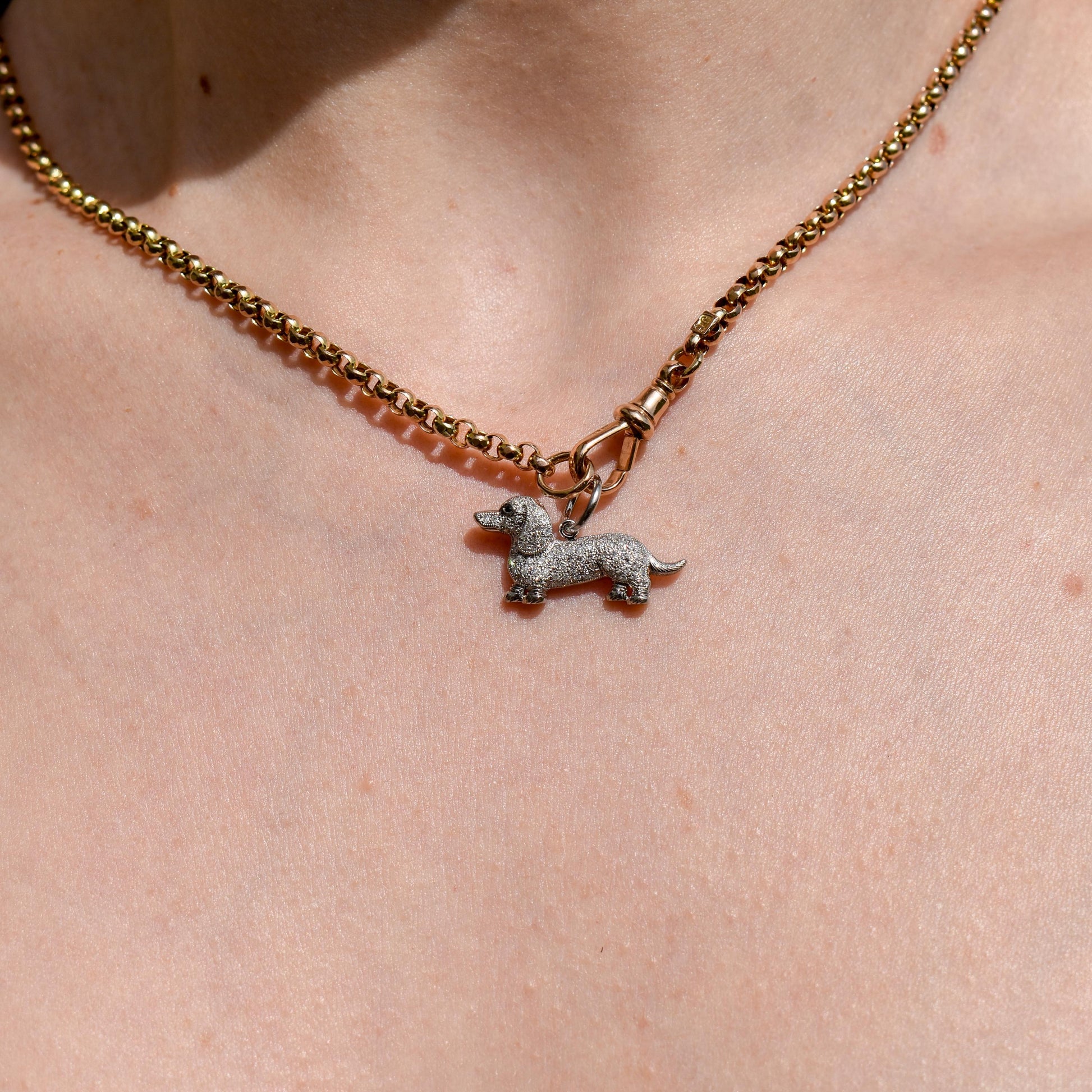 Diamond Dachshund Dog Platinum Charm Pendant - 0.25ct