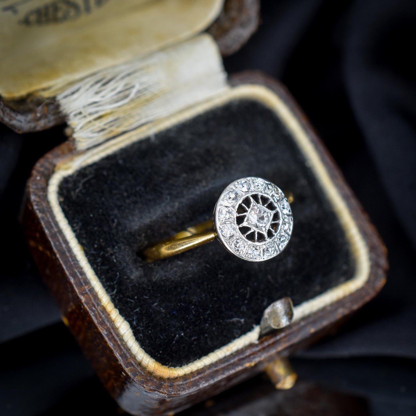 Antique Diamond Cluster Daisy 18ct Gold and Platinum Target Ring