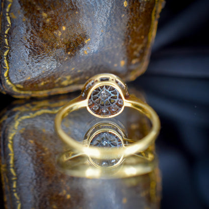 Antique Diamond Cluster Daisy 18ct Gold and Platinum Target Ring