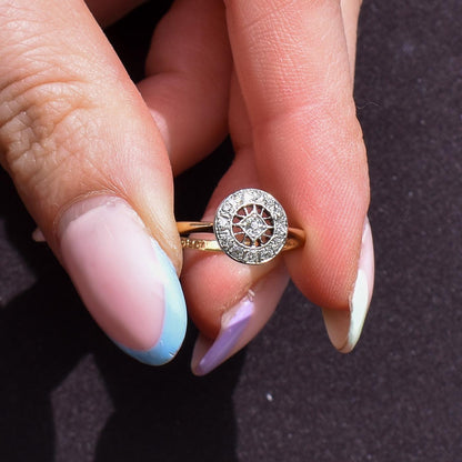 Antique Diamond Cluster Daisy 18ct Gold and Platinum Target Ring