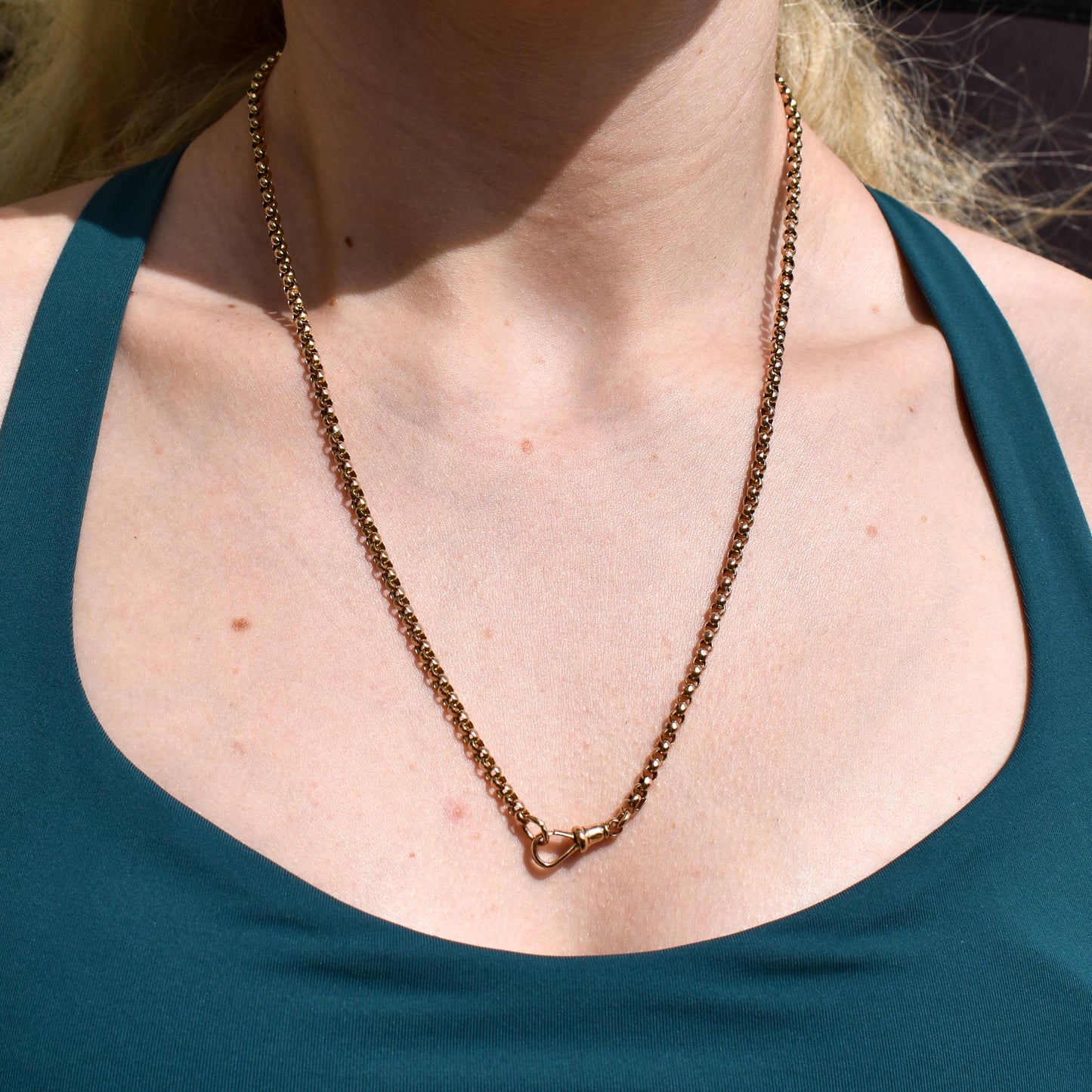 Antique Victorian 9ct Gold Faceted Belcher Link Chain Necklace with Dog Clip | 21"