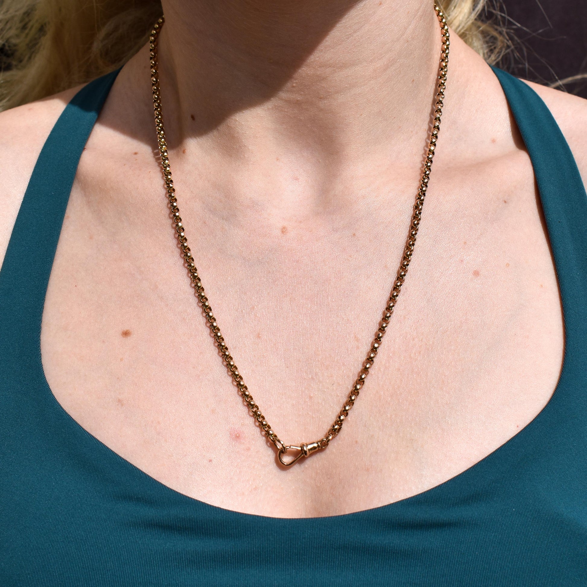 Antique Victorian 9ct Gold Faceted Belcher Link Chain Necklace with Dog Clip | 21"