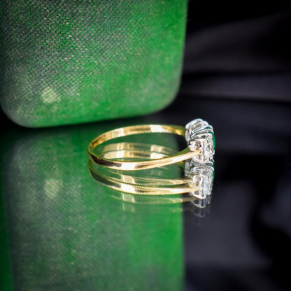 Vintage Emerald and Diamond Three Stone 18ct Gold Ring | 0.50ct Diamond