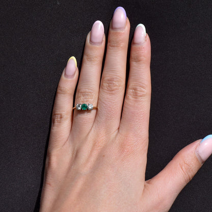Vintage Emerald and Diamond Three Stone 18ct Gold Ring | 0.50ct Diamond
