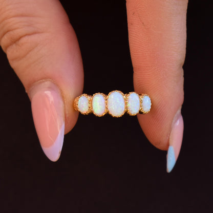 Opal Five Stone Yellow Gold on Silver Ring Band – Antique Style