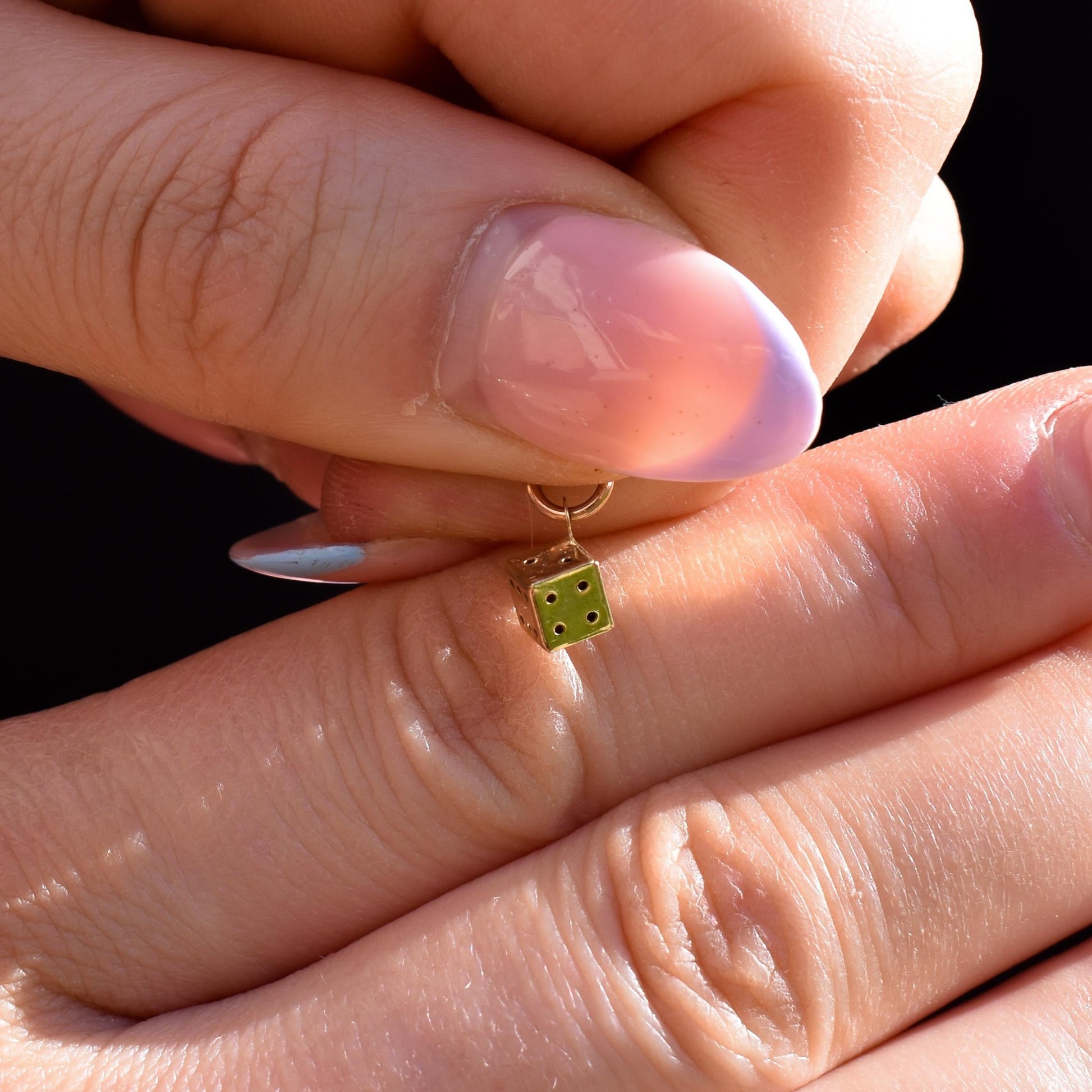Antique 9ct Yellow Gold Miniature Dice Charm Pendant