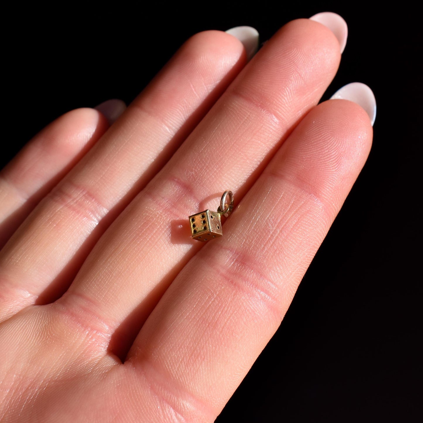 Antique 9ct Yellow Gold Miniature Dice Charm Pendant