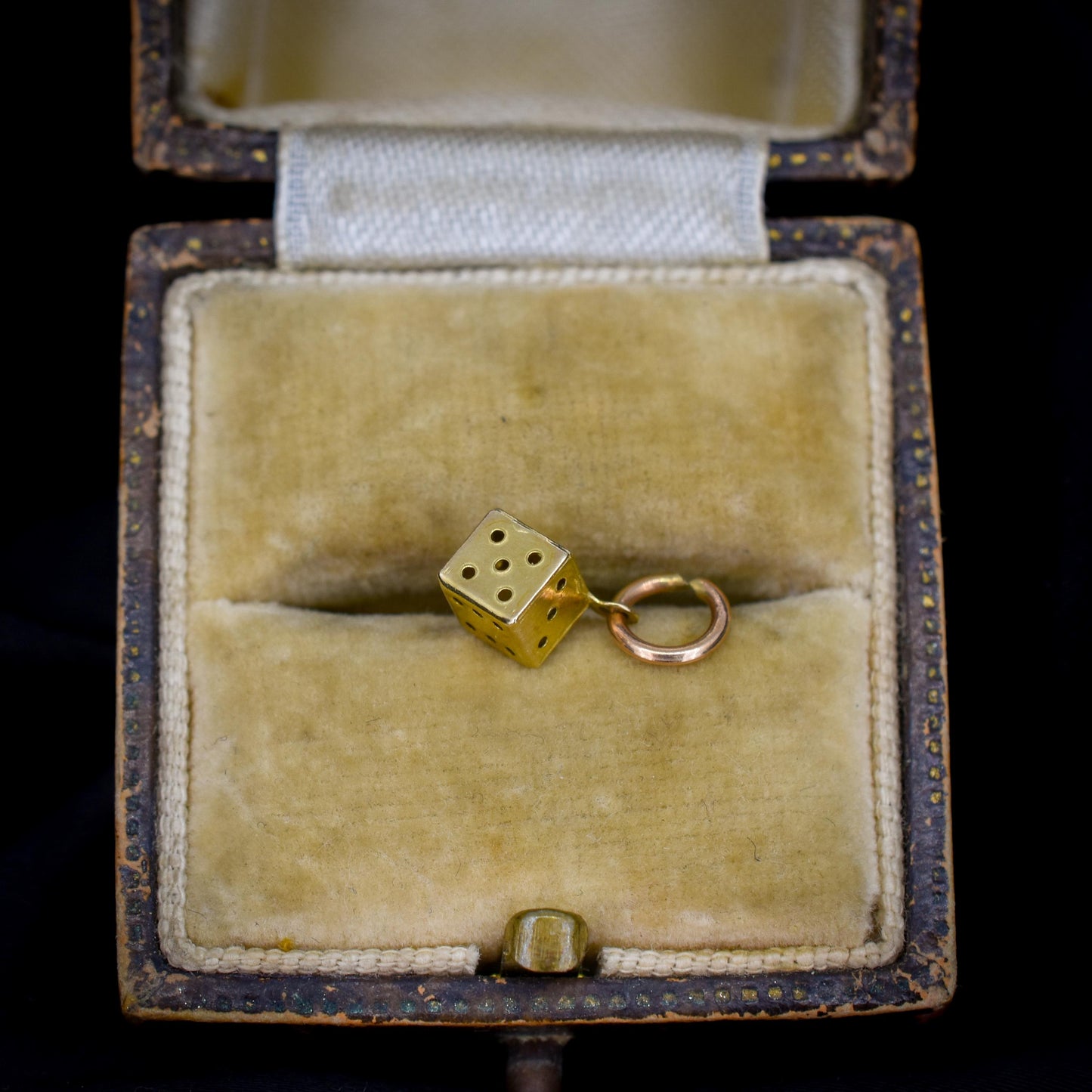 Antique 9ct Yellow Gold Miniature Dice Charm Pendant