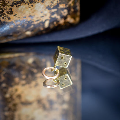 Antique 9ct Yellow Gold Miniature Dice Charm Pendant