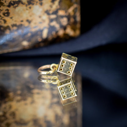 Antique 9ct Yellow Gold Miniature Dice Charm Pendant