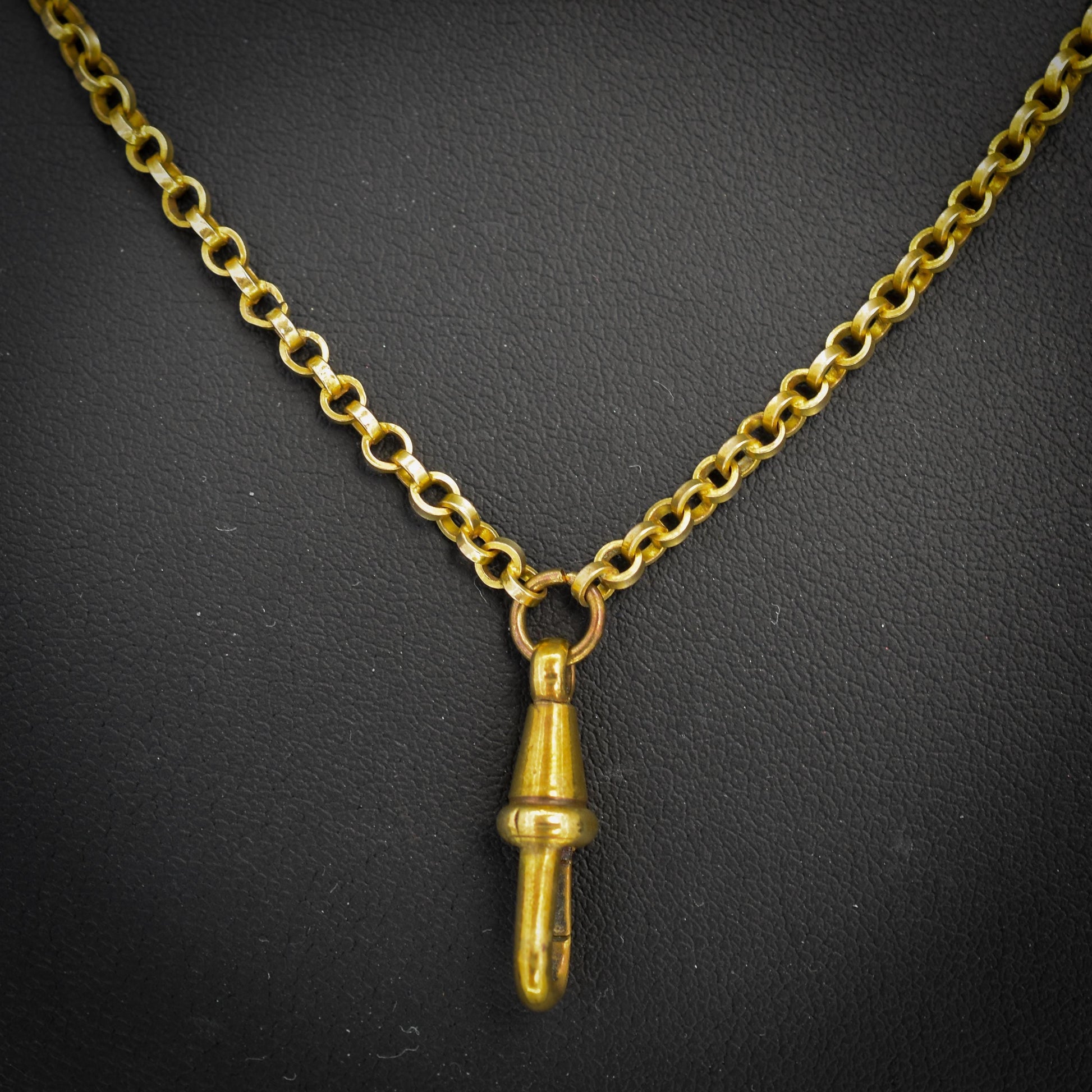 Antique Rolled Gold Rolo Link Guard Chain Necklace with Dog Clip | 54"