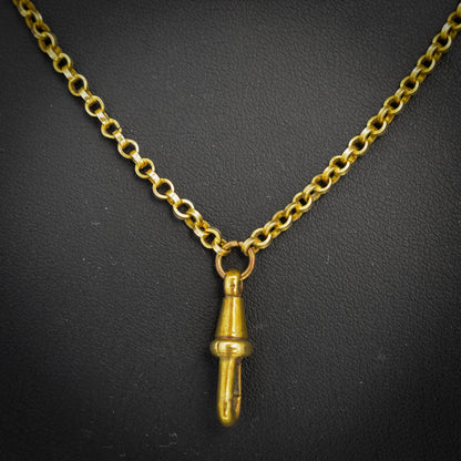 Antique Rolled Gold Rolo Link Guard Chain Necklace with Dog Clip | 54"