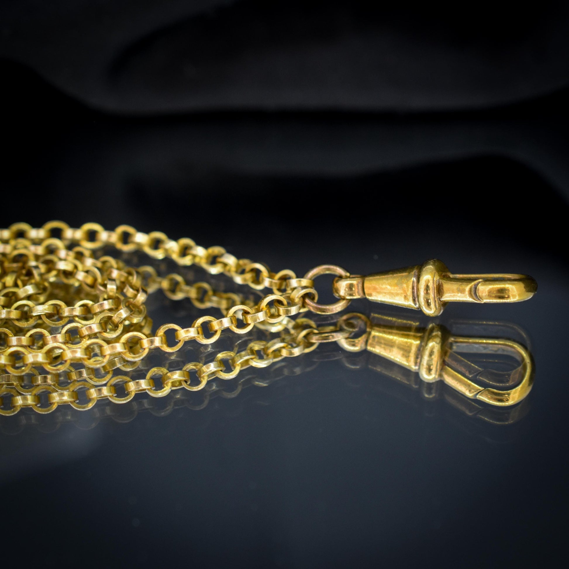 Antique Rolled Gold Rolo Link Guard Chain Necklace with Dog Clip | 54"