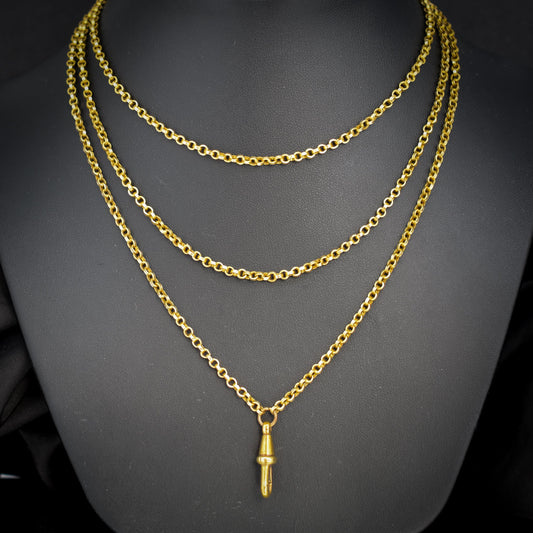 Antique Rolled Gold Rolo Link Guard Chain Necklace with Dog Clip | 54"