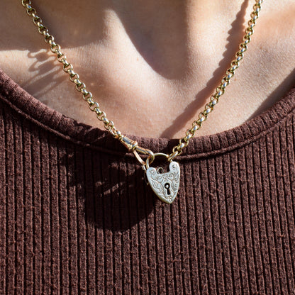 Vintage 9ct Yellow Gold Engraved Fancy Heart Padlock Charm Pendant