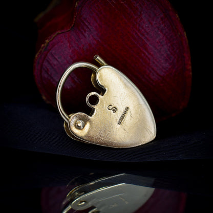 Vintage 9ct Yellow Gold Engraved Fancy Heart Padlock Charm Pendant