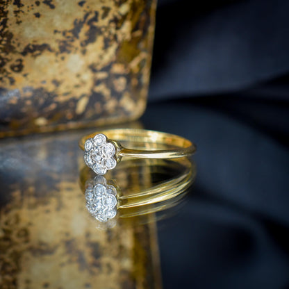 Antique Diamond Cluster Daisy 18ct Gold Ring