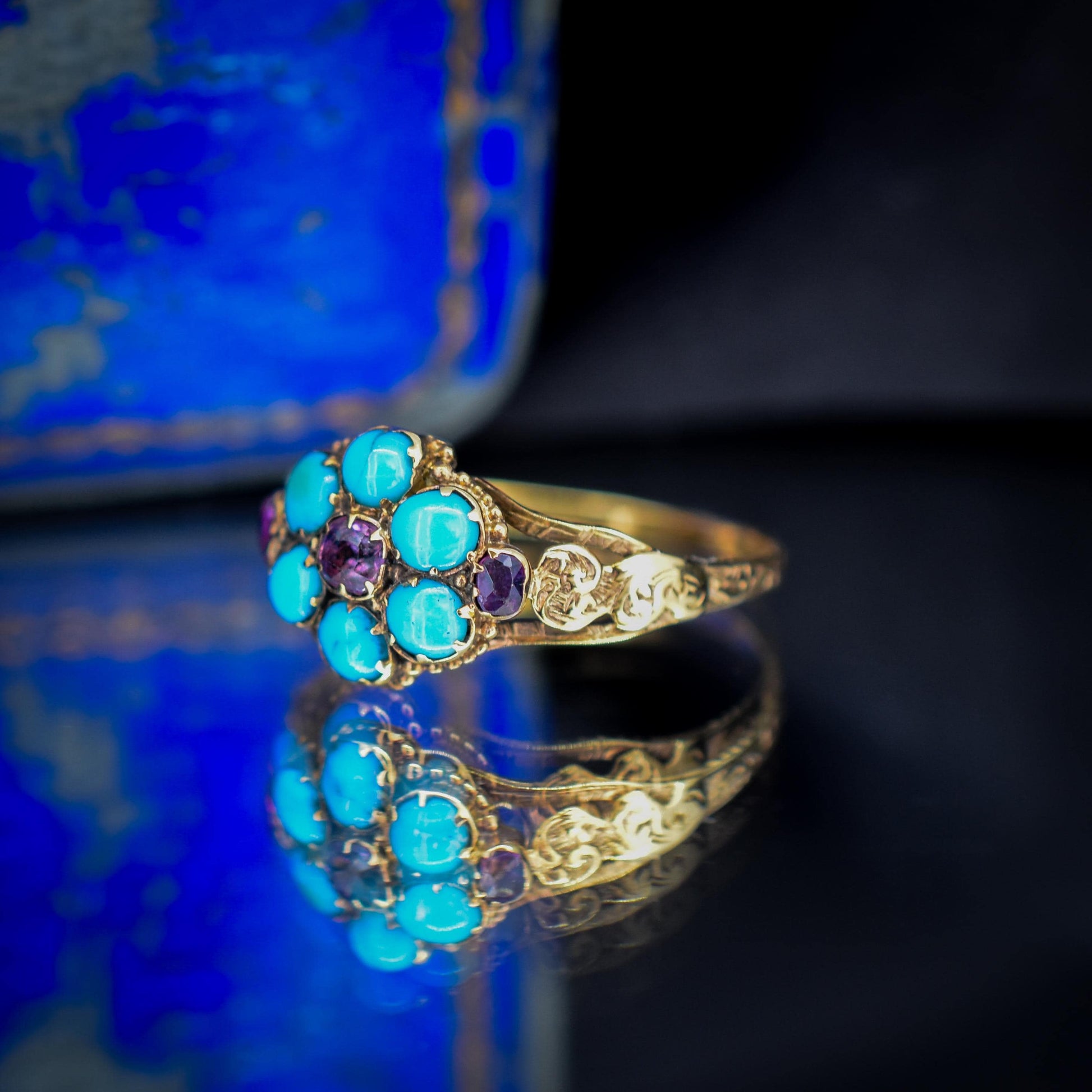 Antique Turquoise and Ruby 15ct Gold Cluster Ring
