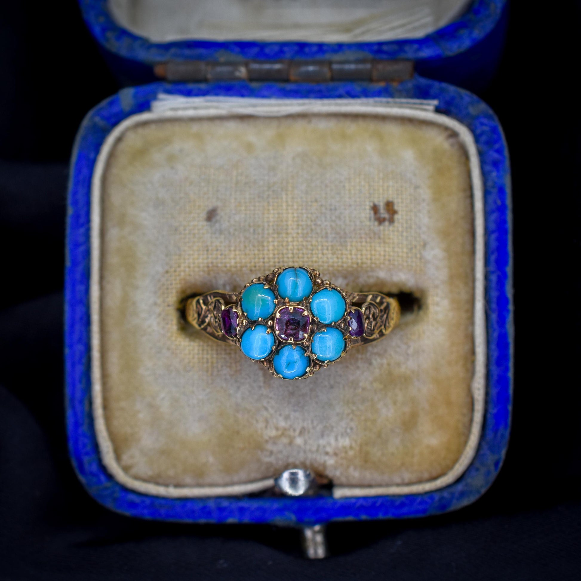 Antique Turquoise and Ruby 15ct Gold Cluster Ring