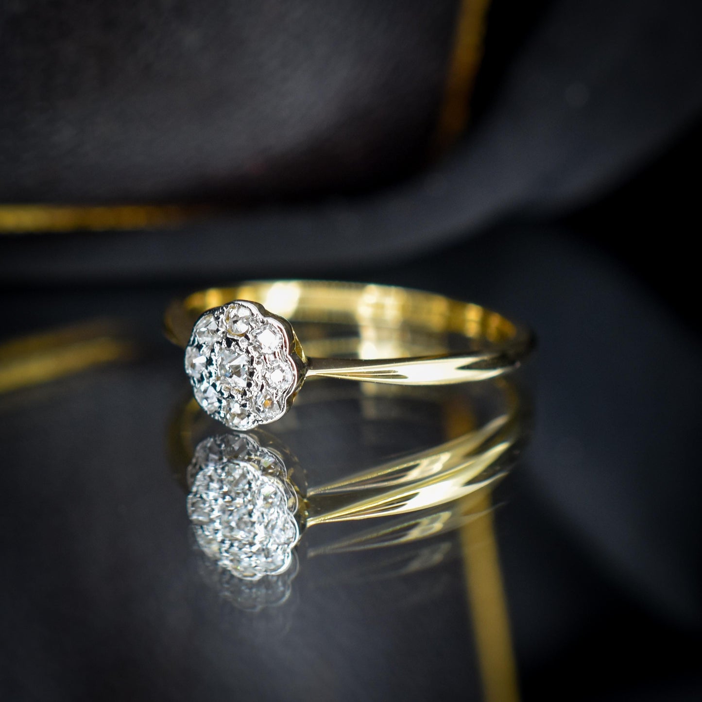 Antique Diamond Cluster Daisy 18ct Gold and Platinum Ring
