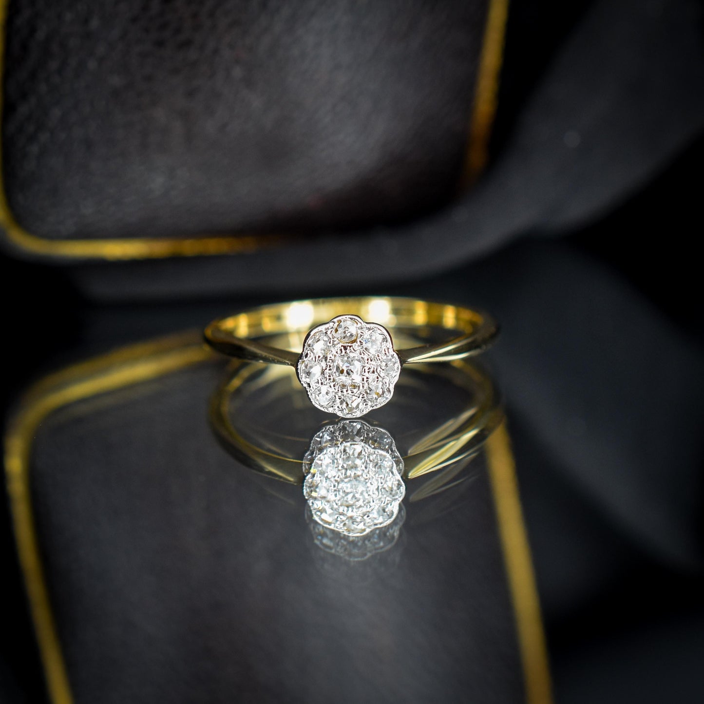 Antique Diamond Cluster Daisy 18ct Gold and Platinum Ring