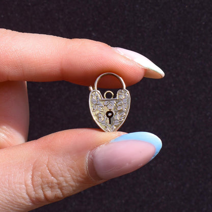 Antique 9ct Gold Engraved Opening Heart Padlock Charm Pendant