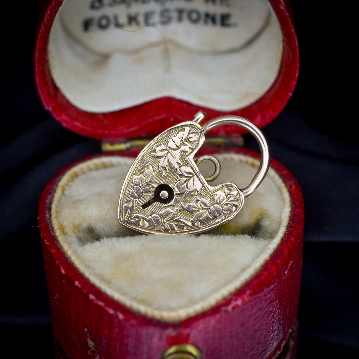 Antique 9ct Gold Engraved Opening Heart Padlock Charm Pendant