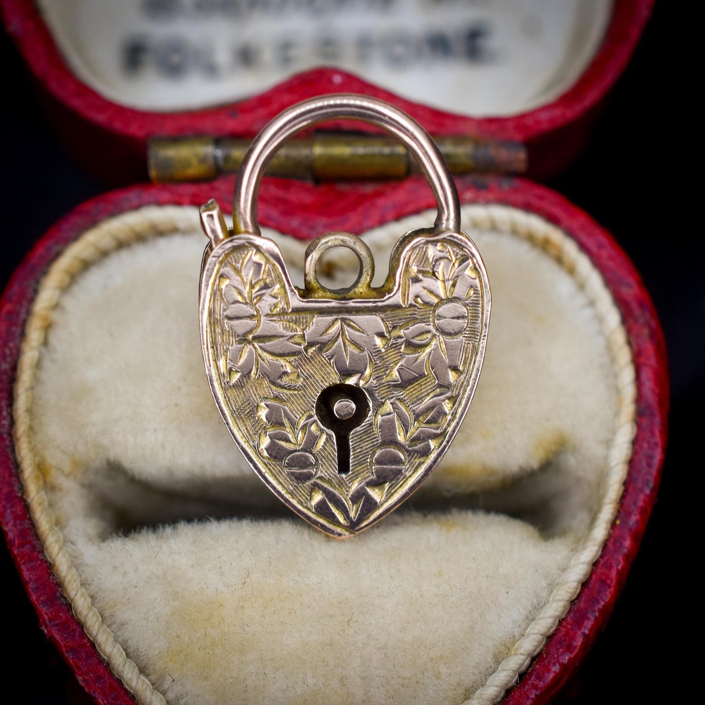 Antique 9ct Gold Engraved Opening Heart Padlock Charm Pendant