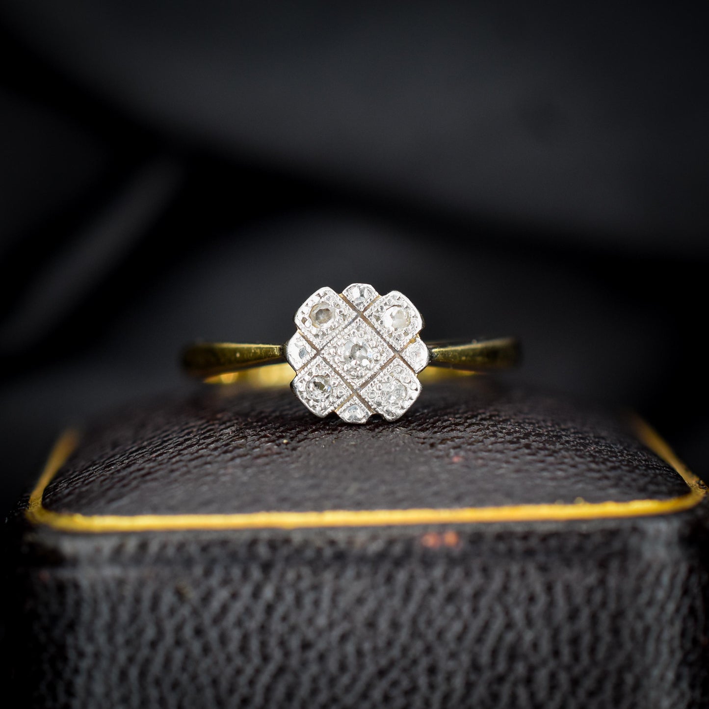Art Deco Diamond Cross Cluster 18ct Yellow Gold and Platinum Ring