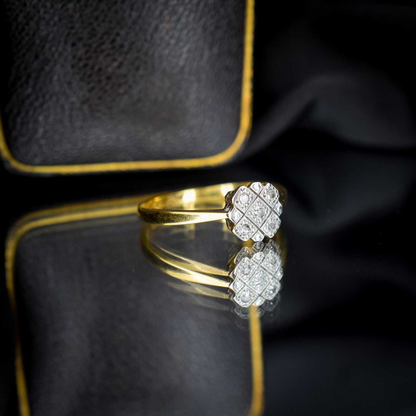 Art Deco Diamond Cross Cluster 18ct Yellow Gold and Platinum Ring