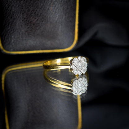 Art Deco Diamond Cross Cluster 18ct Yellow Gold and Platinum Ring