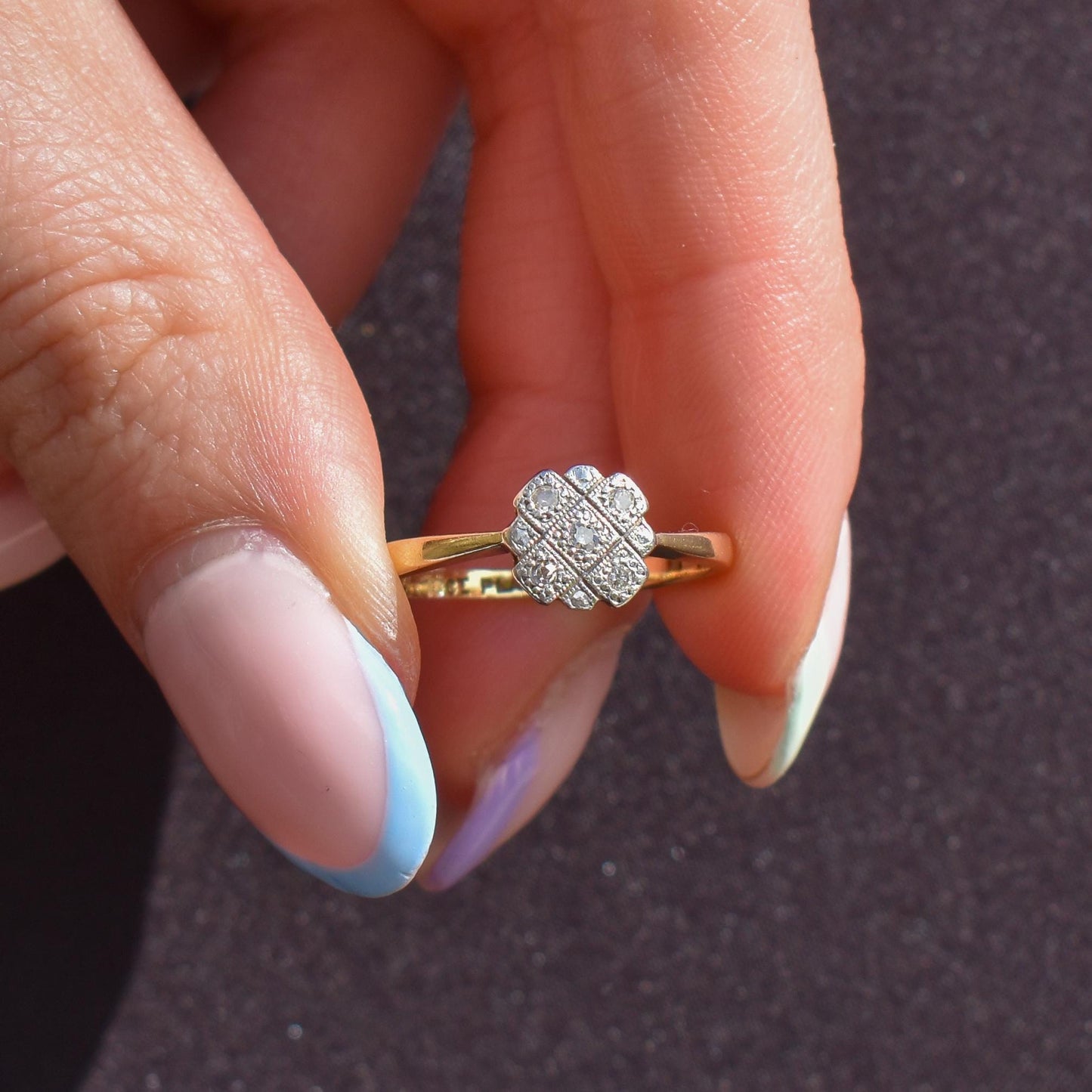 Art Deco Diamond Cross Cluster 18ct Yellow Gold and Platinum Ring