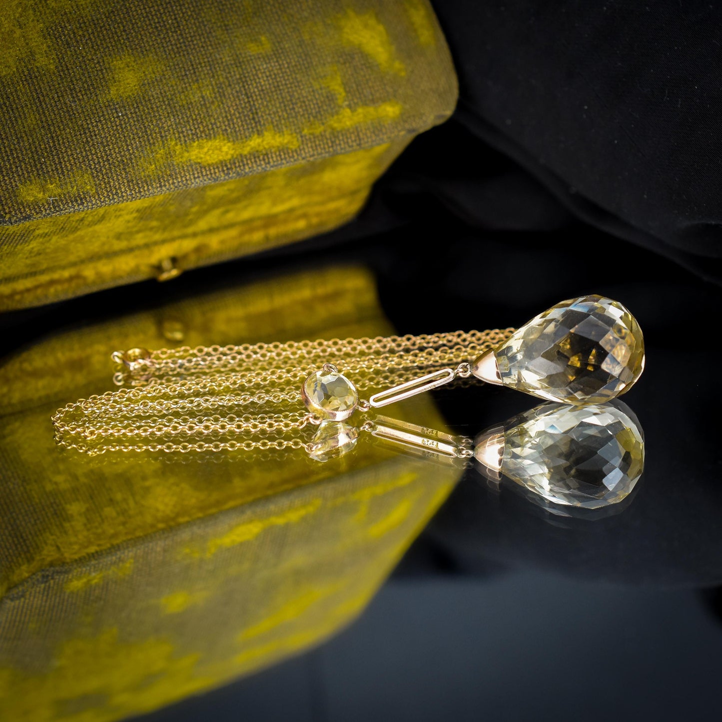 Antique Briolette Cut Citrine Gold Drop Pendant Necklace | 16.5"