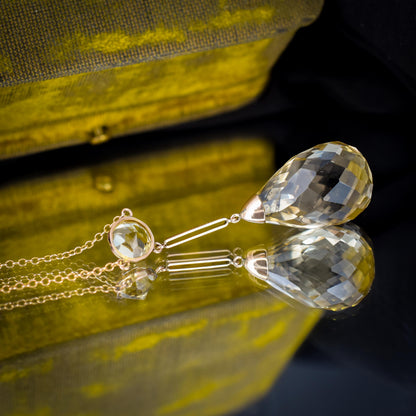 Antique Briolette Cut Citrine Gold Drop Pendant Necklace | 16.5"