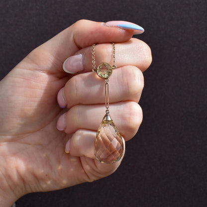 Antique Briolette Cut Citrine Gold Drop Pendant Necklace | 16.5"