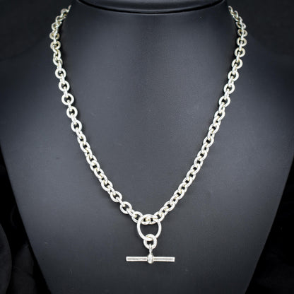 Vintage Sterling Silver Cable Link Watch Chain Necklace with T-Bar and Dog Clips – 19"