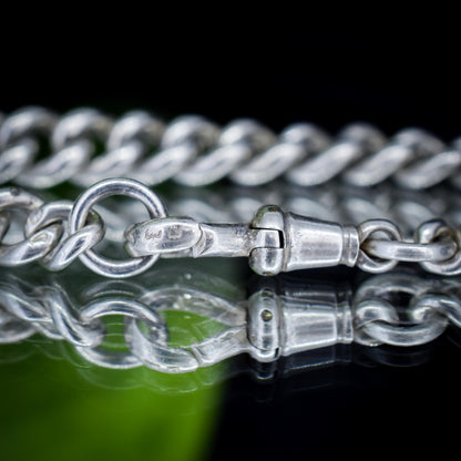 Antique Graduated Curb Sterling Silver Bracelet with Dog Clip | 7.25"